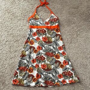 Patagonia Margot Halter Floral Midi Dress - Orange, Red, Gray